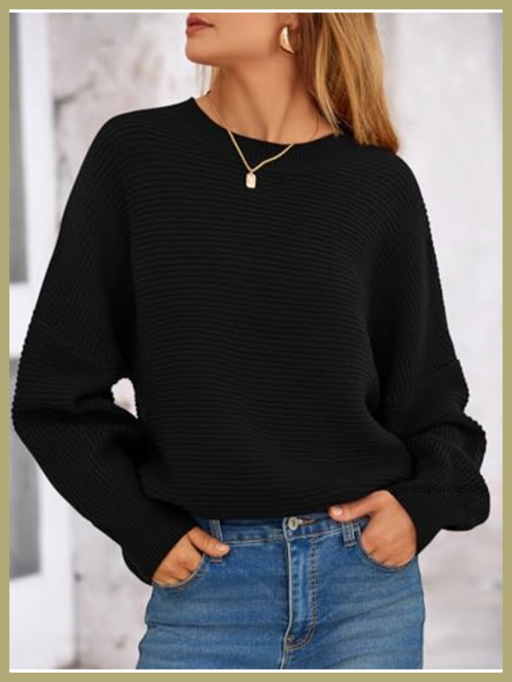 Oversized Lantern Sleeve Crewneck Chunky Knit Ribbed Pullover Sweater - Picture 4 of 6